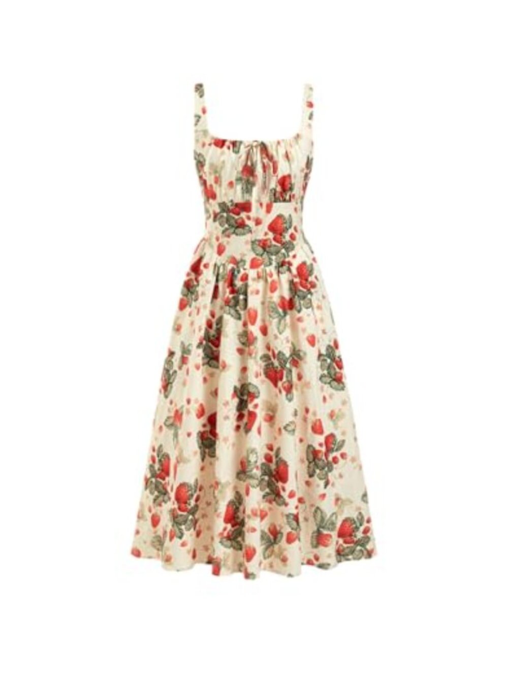 Womens Flowy Maxi Dress Sleeveless Square Neck Strawberry Floral Cottagecore